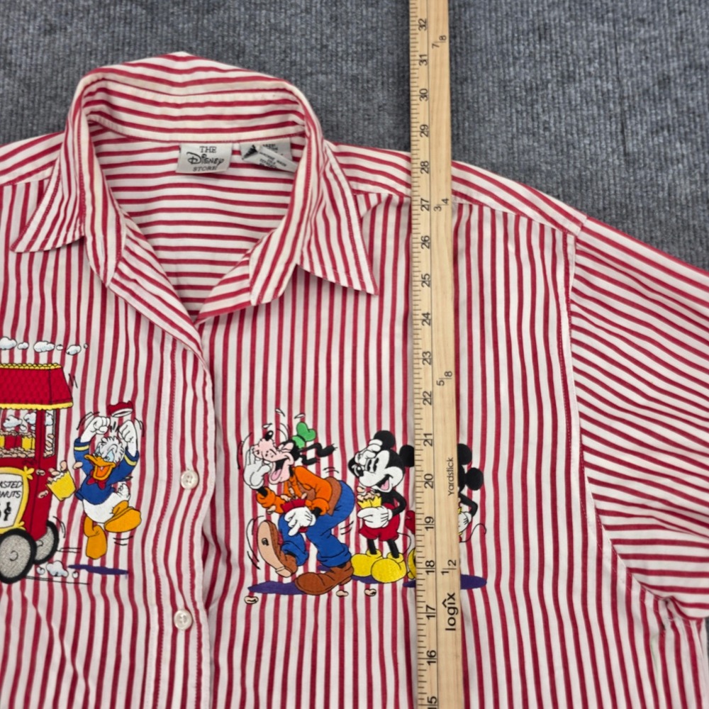 Vintage Disney Store Mickey & Friends Striped Embroidered Button Down Shirt L - Picture 9 of 11